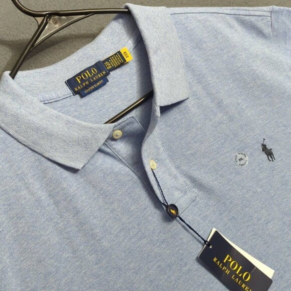 Polo Ralph Lauren Shirt Men's XXL Blue Custom Slim Fit Polo Short Sleeve NWT